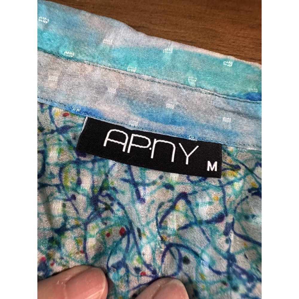 Nordstroms APNY Sheer Silk Top Medium Button Up Watercolor Wearable Art to Wear - Picture 11 of 16